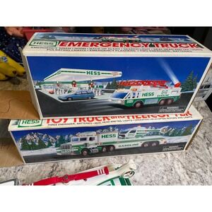 Hess Toy Truck Lot 1995 Helicopter & 1996 Emergency Truck with Boxes Vintage
